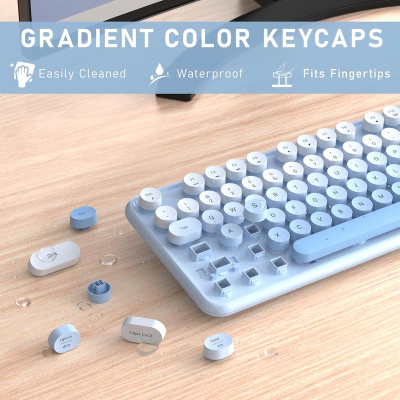 Links9+ Wireless Keyboard and Mouse, Full-Size Retro Typewriter Keyboard with Round Keycaps, 2.4GHz for Windows, Mac, Laptop, PC, Desktop (Blue Gradient) - Image 2